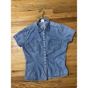 Vintage 90’s B.W.B Denim Shirt Women's Pearl Snap Western Short Sleeve Large